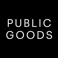 Logo for Public Goods website. Black background and "Public Goods" written in all caps, in white color.